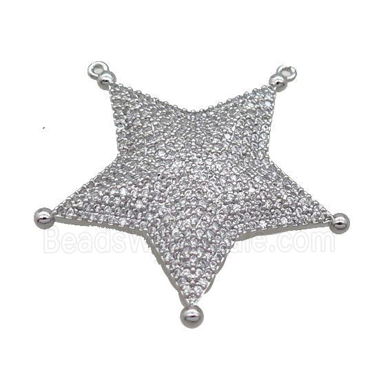 Copper Star Pendant Pave Zircon 2loops Platinum Plated