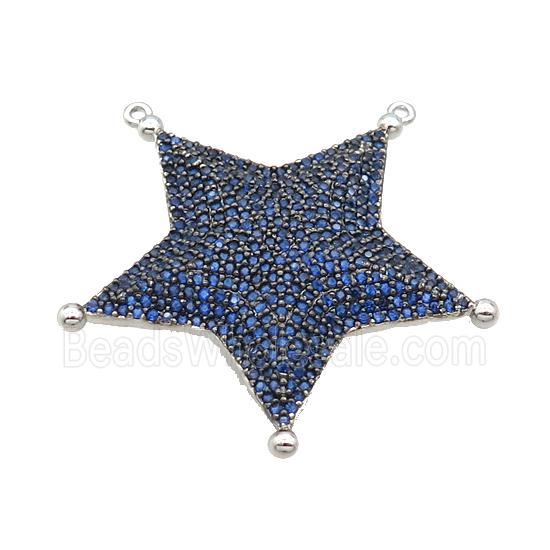 Copper Star Pendant Pave Blue Zircon 2loops Platinum Plated