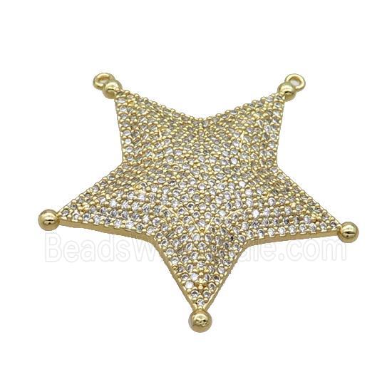 Copper Star Pendant Pave Zircon 2loops Gold Plated