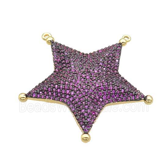 Copper Star Pendant Pave Fuchsia Zircon 2loops Gold Plated