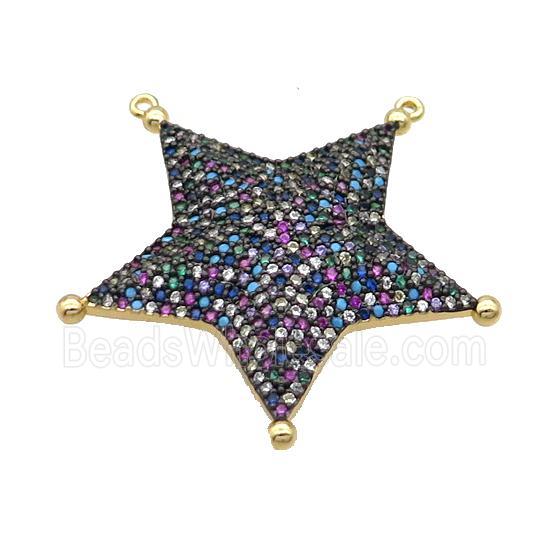 Copper Star Pendant Pave Multicolor Zircon 2loops Gold Plated