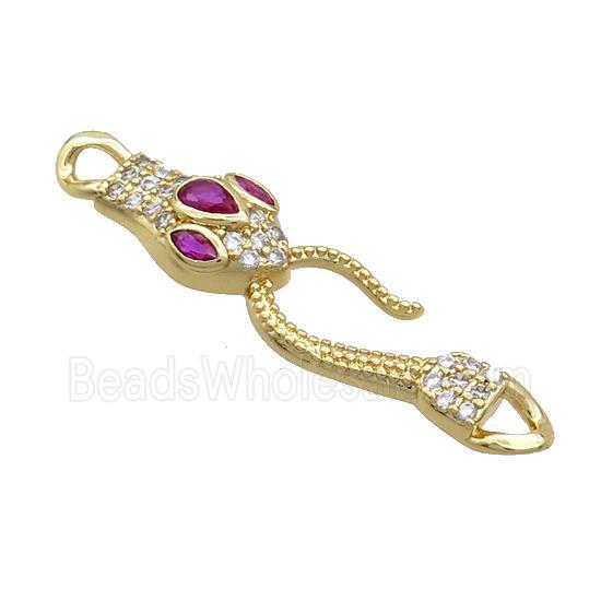 Copper Snake Connector Pave Zircon Fuchsia Gold Plated