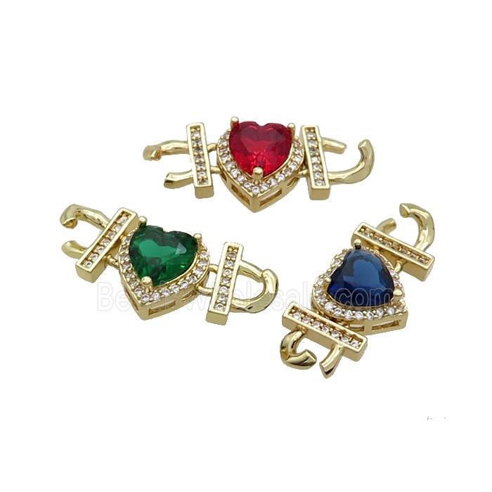 Copper Heart Pendant Pave Crystal Glass Gold Plated Mixed