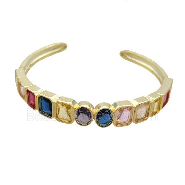 Copper Bangle Pave Zircon Multicolor Gold Plated