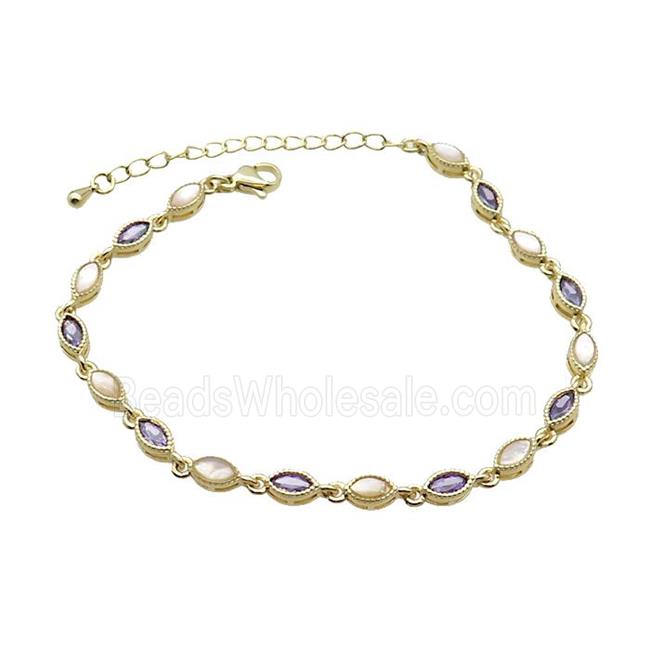 Copper Bracelets Pave Zirocn Purple Eye Gold Plated