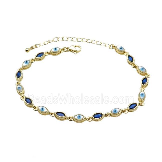 Copper Bracelets Pave Blue Zirocn Evile Eye Gold Plated