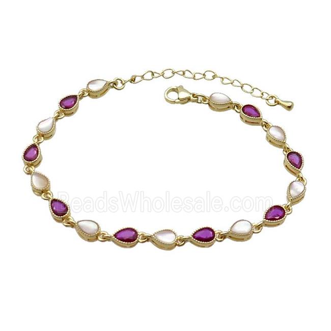 Copper Bracelets Pave Fuchsia Zirocn Teardrop Gold Plated