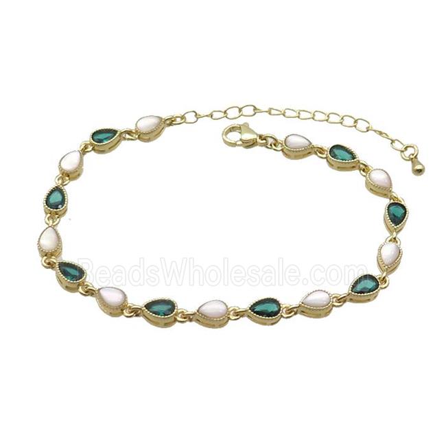 Copper Bracelets Pave Green Zirocn Teardrop Gold Plated