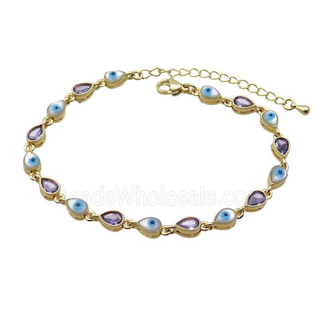 Copper Bracelets Pave Purple Zirocn Teardrop Evil Eye Gold Plated