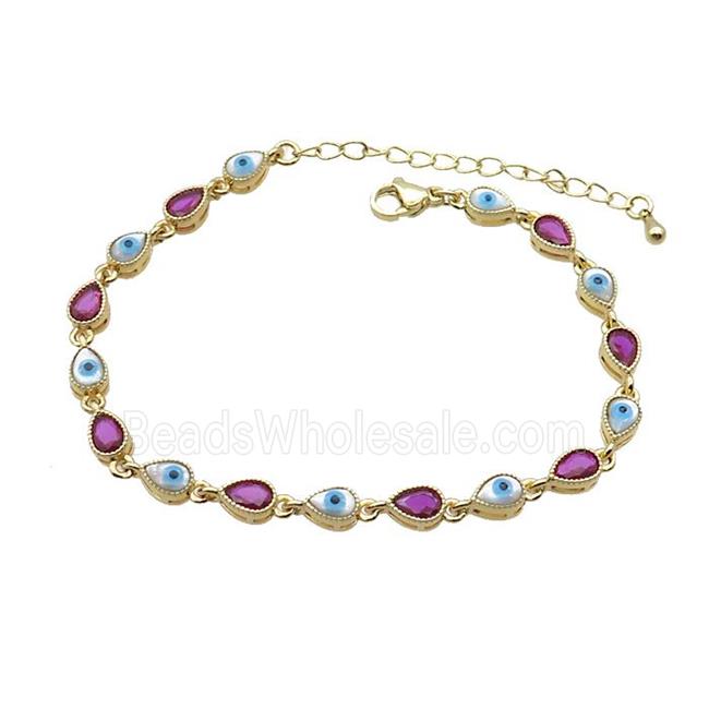 Copper Bracelets Pave Fuchsia Zirocn Teardrop Evil Eye Gold Plated
