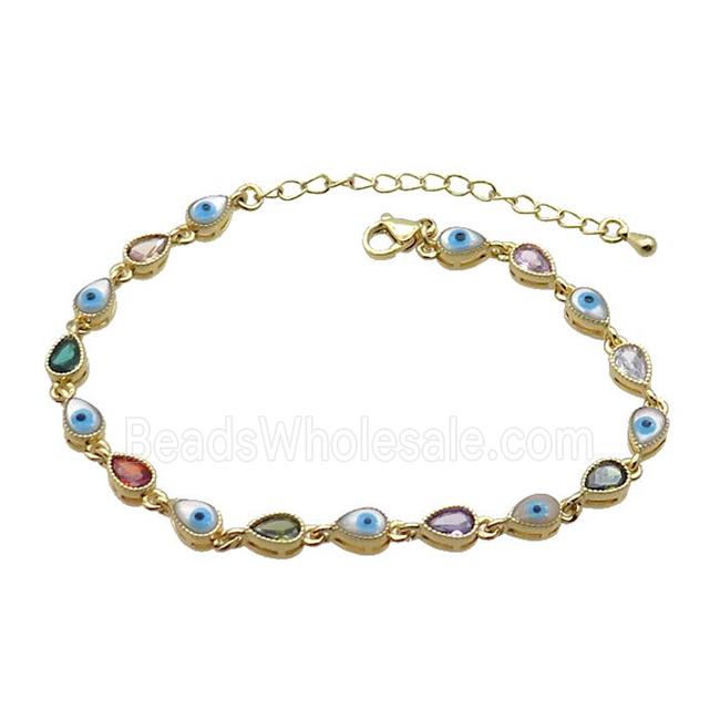 Copper Bracelets Pave Multicolor Zirocn Teardrop Evil Eye Gold Plated