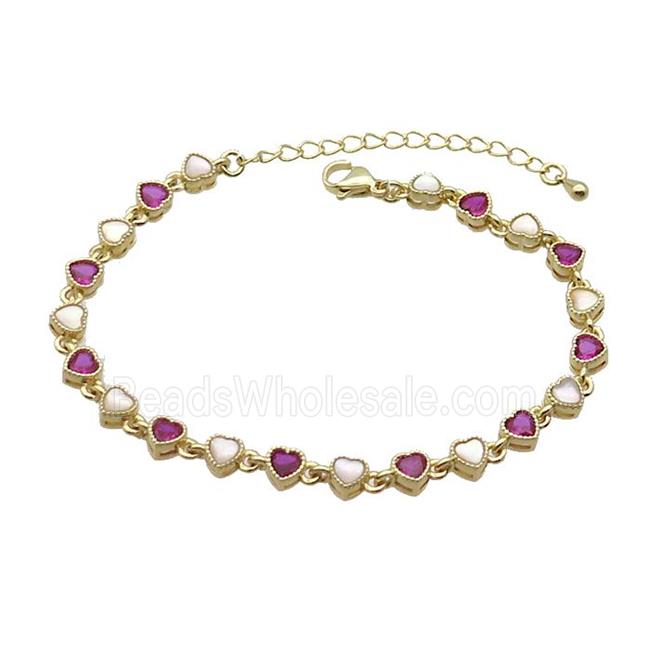 Copper Bracelets Pave Fuchsia Zirocn Heart Gold Plated