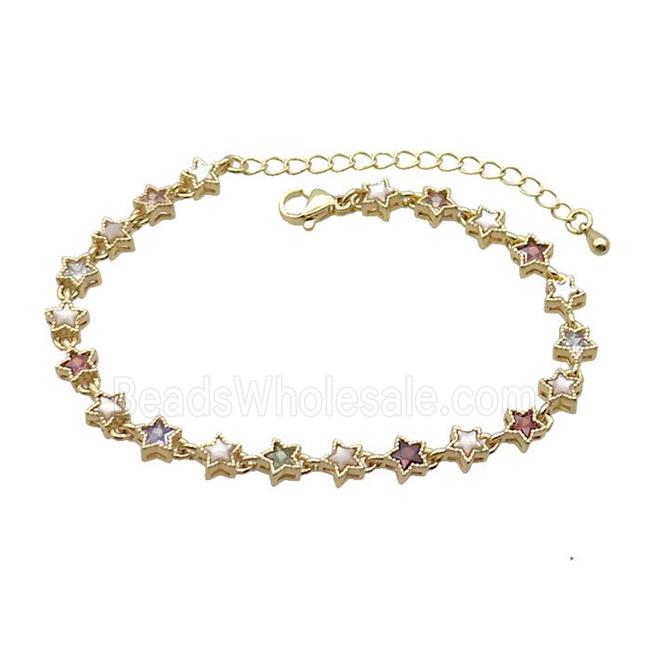 Copper Bracelets Pave Multicolor Zirocn Star Gold Plated