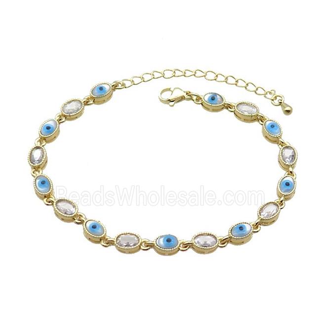 Copper Bracelets Pave Zirocn Oval Evil Eye Gold Plated