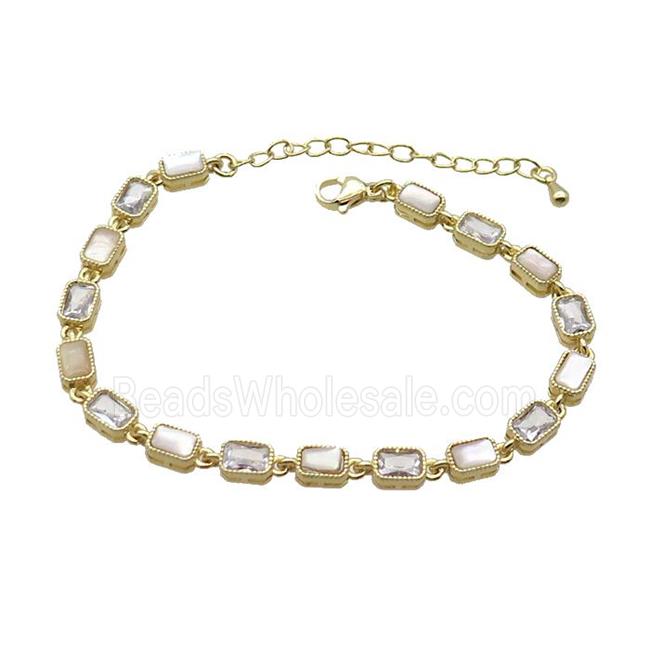 Copper Bracelets Pave Zirocn Rectangle Gold Plated