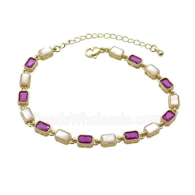 Copper Bracelets Pave Fuchsia Zirocn Rectangle Gold Plated