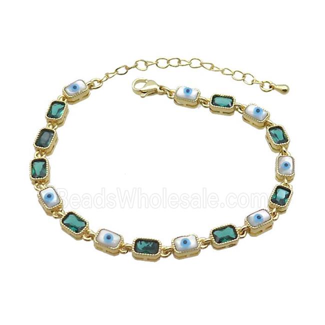 Copper Bracelets Pave Green Zirocn Rectangle Evil Eye Gold Plated