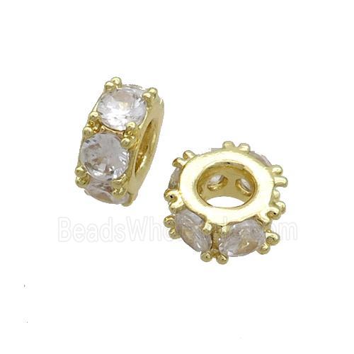 Copper Rondelle Beads Pave Zircon Large Hole Gold Plated