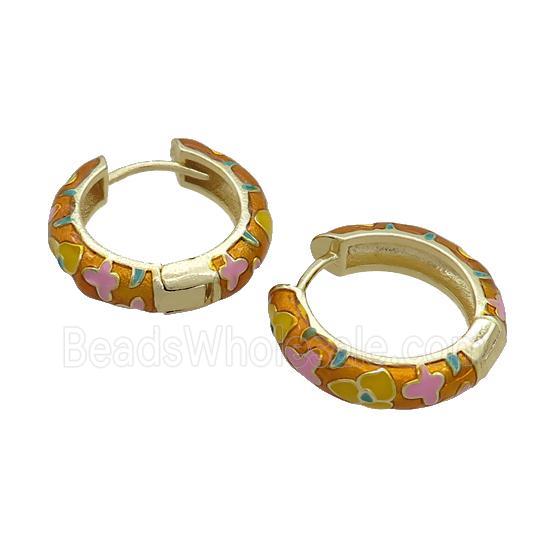 Copper Hoop Earrings Golden Enamel Gold Plated
