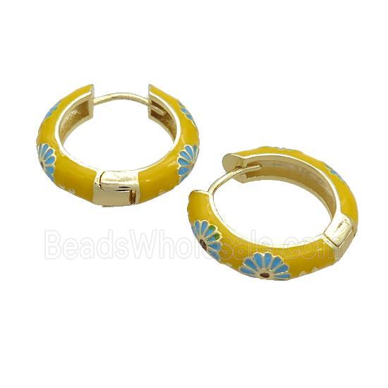Copper Hoop Earrings Yellow Enamel Gold Plated
