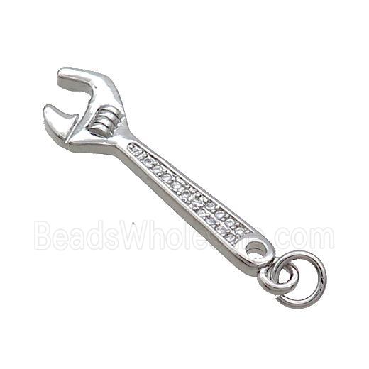 Copper Wrench Charm Pendant Pave Zircon Platinum Plated