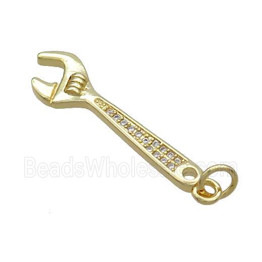 Copper Wrench Charm Pendant Pave Zircon Gold Plated