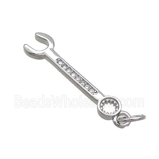 Copper Wrench Tools Pendant Pave Zircon Platinum Plated
