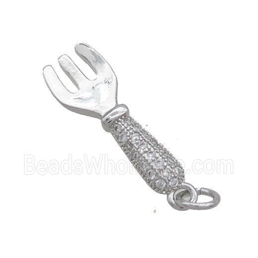 Copper Fork Charms Pendant Pave Zircon Platinum Plated