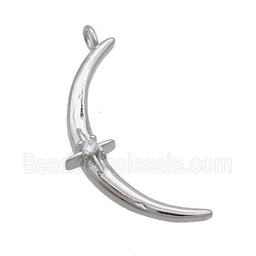 Copper Moon Pendant Pave Zircon Platinum Plated