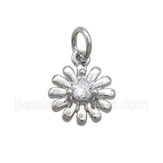 Copper Sunflower Pendant Pave Zircon Platinum Plated