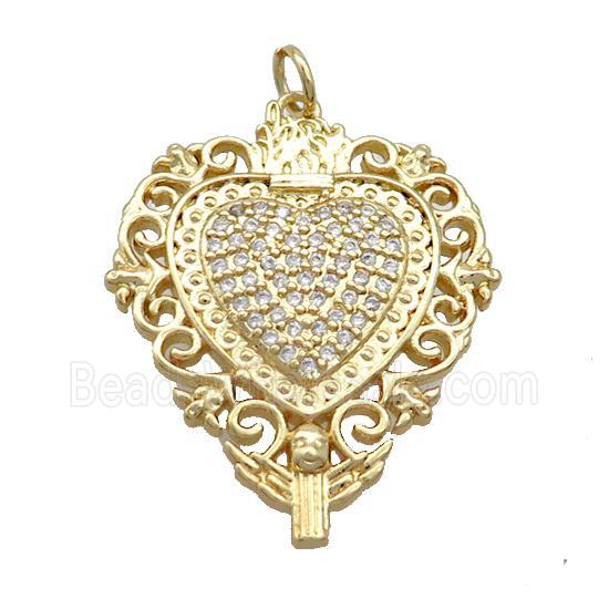 Copper Heart Pendant Pave Zircon Gold Plated