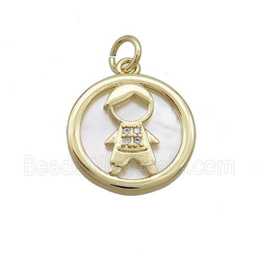 Copper Boy Charms Pendant Pave Zircon Shell Gold Plated