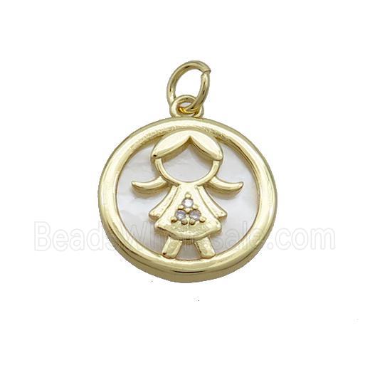 Copper Girls Charms Pendant Pave Zircon Shell Gold Plated