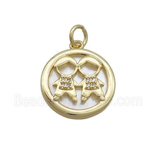 Copper Kids Charms Pendant Pave Zircon Shell Gold Plated
