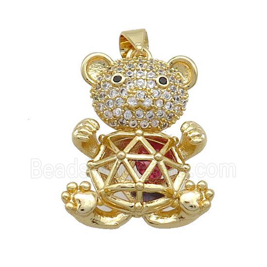 Copper Bear Pendant Pave Zircon Gold Plated