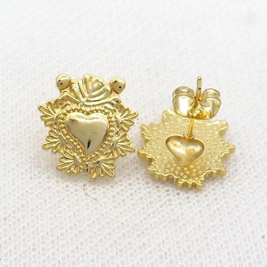 Copper Heart Stud Earring Gold Plated