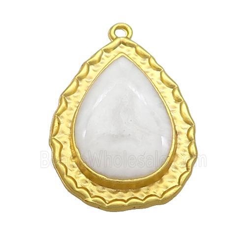 Copper Teardrop Pendant White Enamel Gold Plated