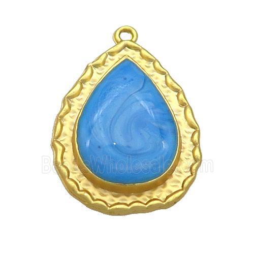 Copper Teardrop Pendant SkyBlue Enamel Gold Plated