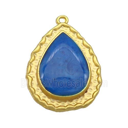 Copper Teardrop Pendant Blue Enamel Gold Plated