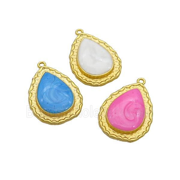 Copper Teardrop Pendant Enamel Gold Plated Mixed
