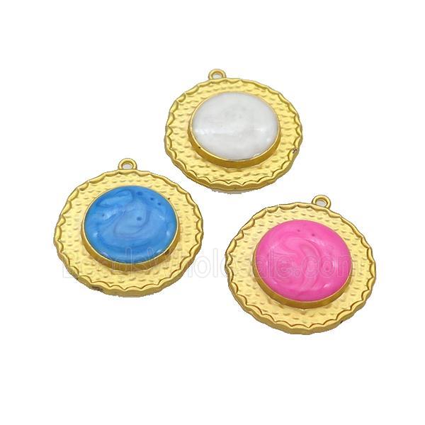 Copper Circle Pendant Enamel Gold Plated Mixed