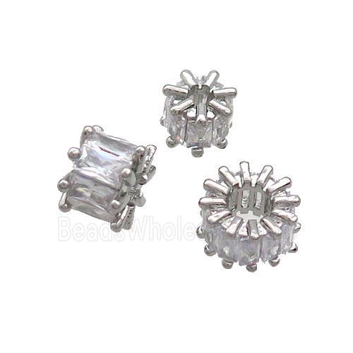 Copper Rondelle Beads Pave Zircon Large Hole Platinum Plated