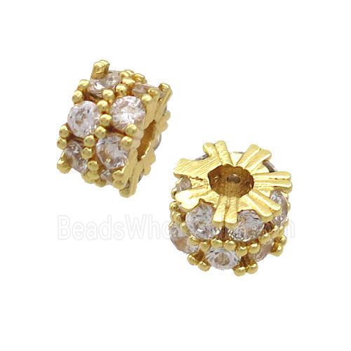 Copper Rondelle Beads Pave Zircon Large Hole Gold Plated