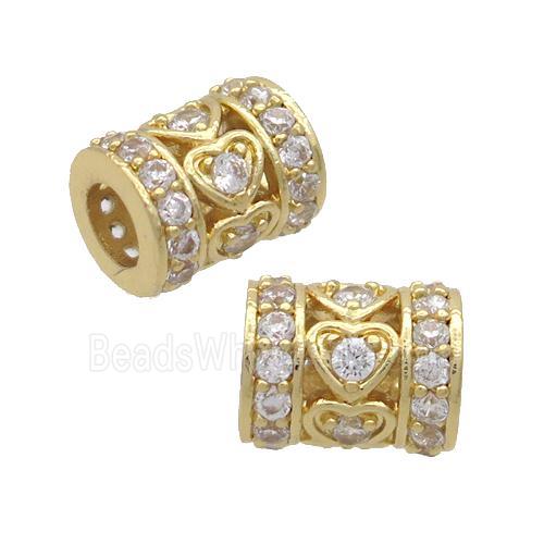 Copper Tube Beads Pave Zircon Large Hole Gold Plated