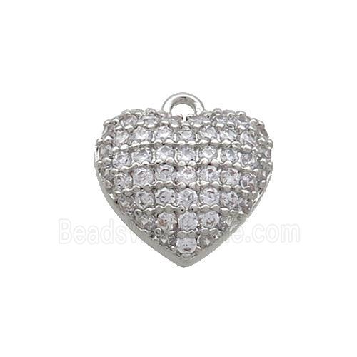 Copper Heart Pendant Pave Zircon Platinum Plated