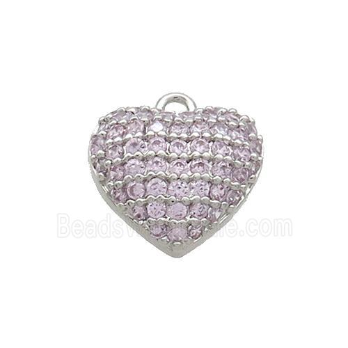 Copper Heart Pendant Pave Pink Zircon Platinum Plated