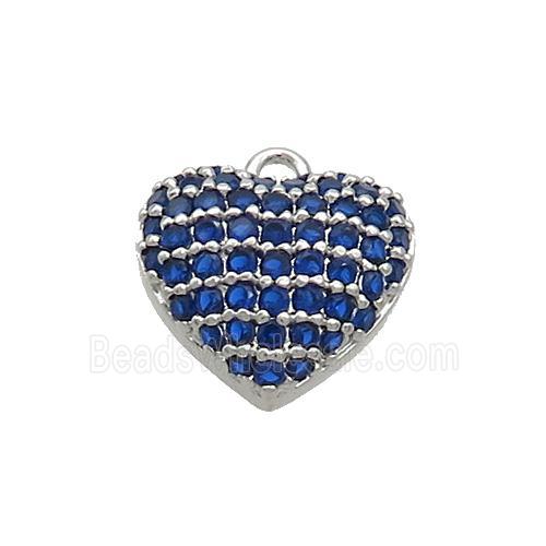Copper Heart Pendant Pave Blue Zircon Platinum Plated