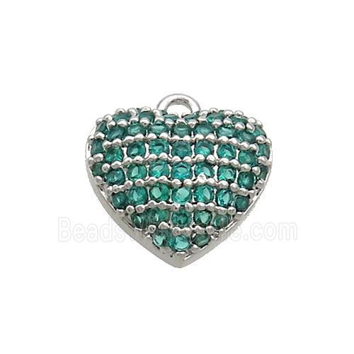 Copper Heart Pendant Pave Green Zircon Platinum Plated