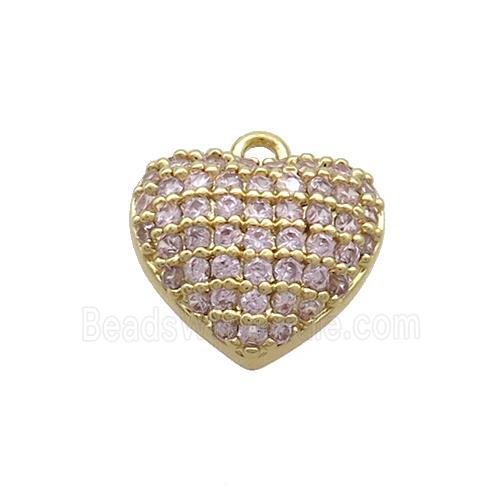 Copper Heart Pendant Pave Pink Zircon Gold Plated