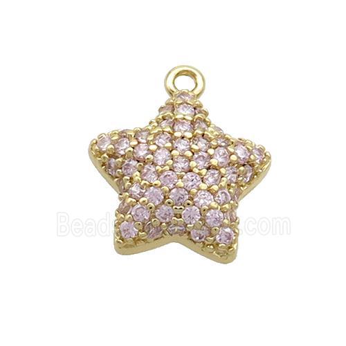 Copper Star Pendant Pave Pink Zircon Gold Plated